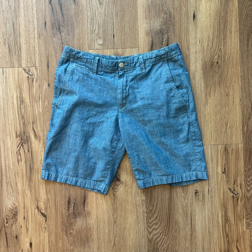 Gap Mens Chino Shorts Size 31 Blue Chambray Light Wash Cotton Linen Denim Blend
